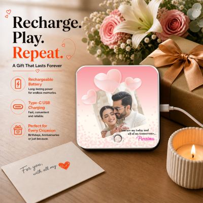 Personalized Musical Fridge Magnet Custom with Photo & Song Rechargeable Speaker & On/Off Button Birthday Gift for Wife & Girlfriend for Wife